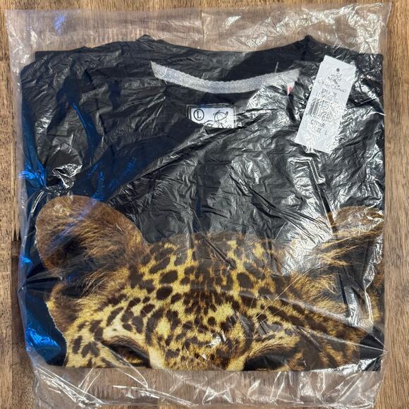 Play Cloths Leopard Cheetah Tee Shirt 100% Cotton Caviar Black Unisex Large - Picture 7 of 7